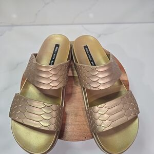 Melissa x Baja East Desert Python Slides Gold Metallic Sandals Women's Size 9 US